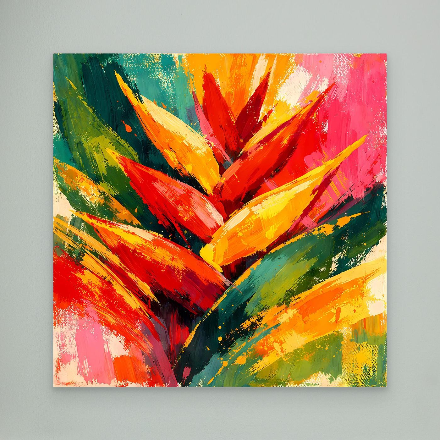 Leinwand Abstrakte Helikonie Blüte | Modernes Tropen Wandbild Bunt Exotisch