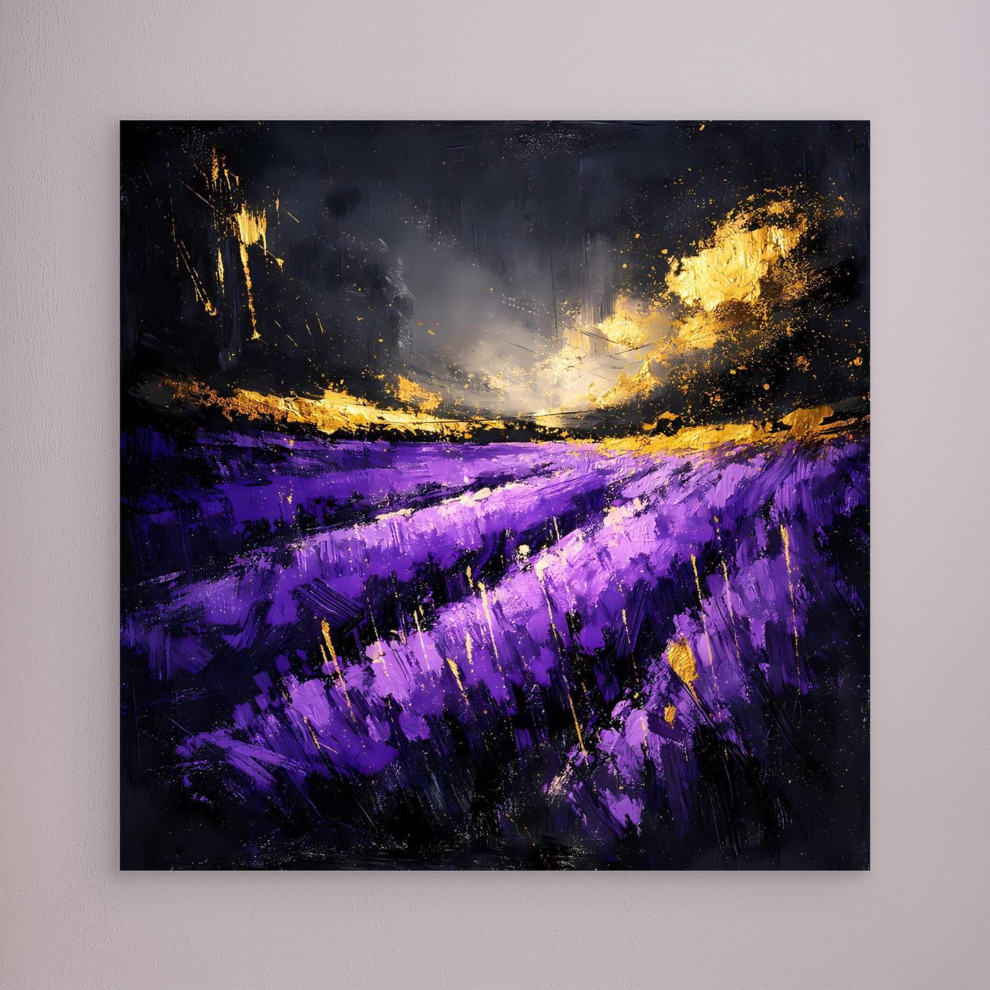 Leinwand Abstraktes Lavendelfeld im Abendlicht | Modernes Natur Wandbild