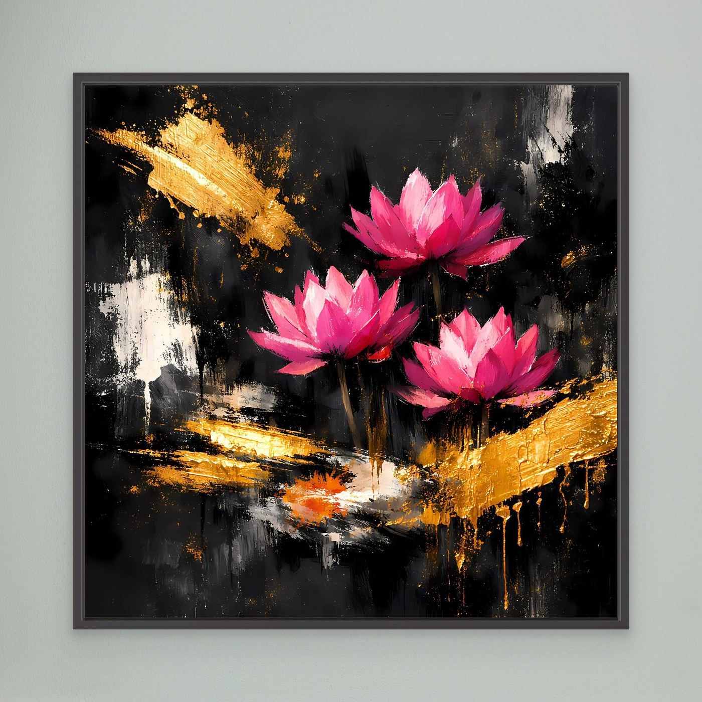 Leinwand Prachtvolle Lotusblüten in Pink und Gold | Modernes Abstraktes Blumen Wandbild
