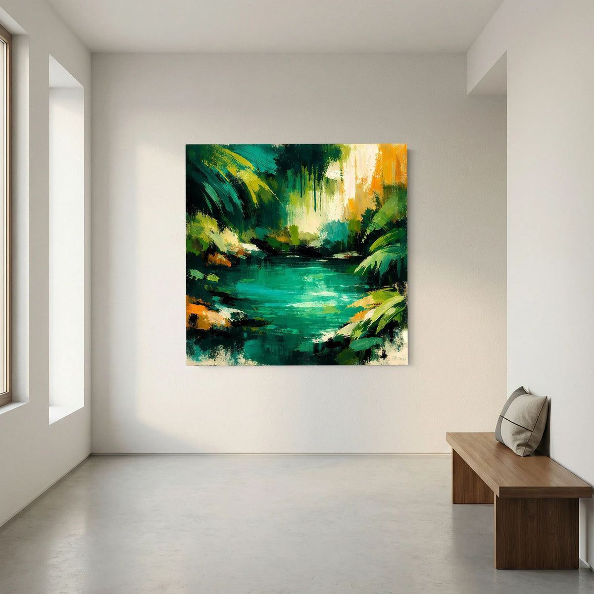 Leinwand Abstraktes Dschungelgewässer | Modernes Urwald Wandbild Smaragdgrün