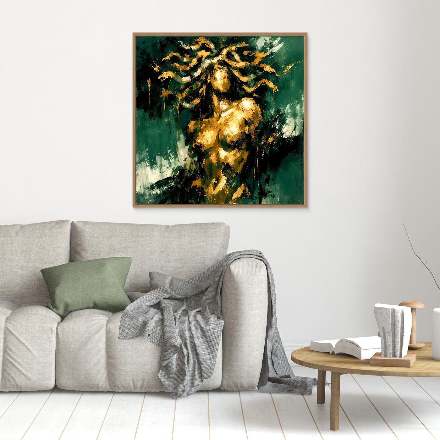 Leinwand Mystische Medusa in Smaragdgrün | Abstraktes Mythologie Wandbild Gold