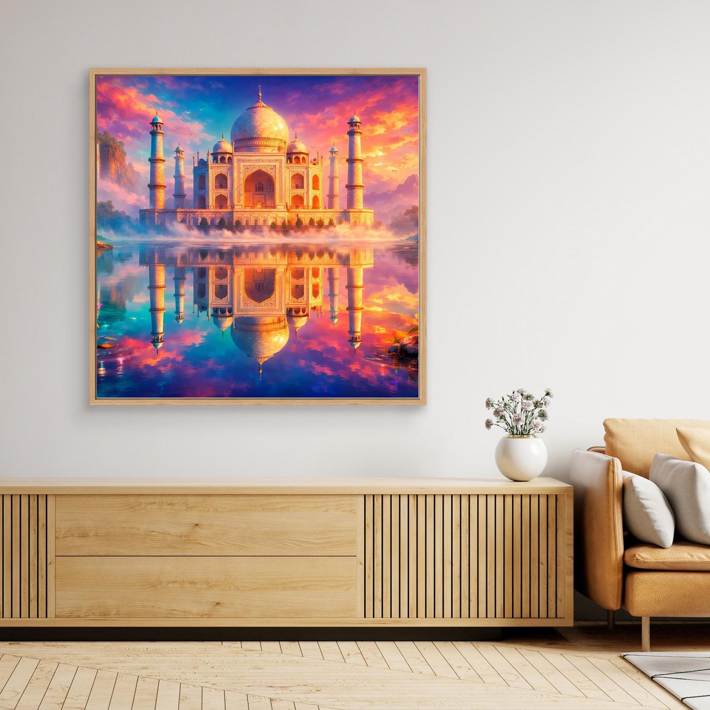 Leinwandbild Magisches Taj Mahal | Orientalisches Palast Wandbild auf echtem Holzkeilrahmen