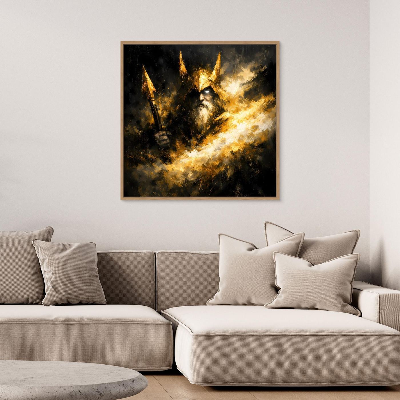 Leinwand Goldener Odin Nordischer Gott | Abstraktes Wikinger Wandbild Modern