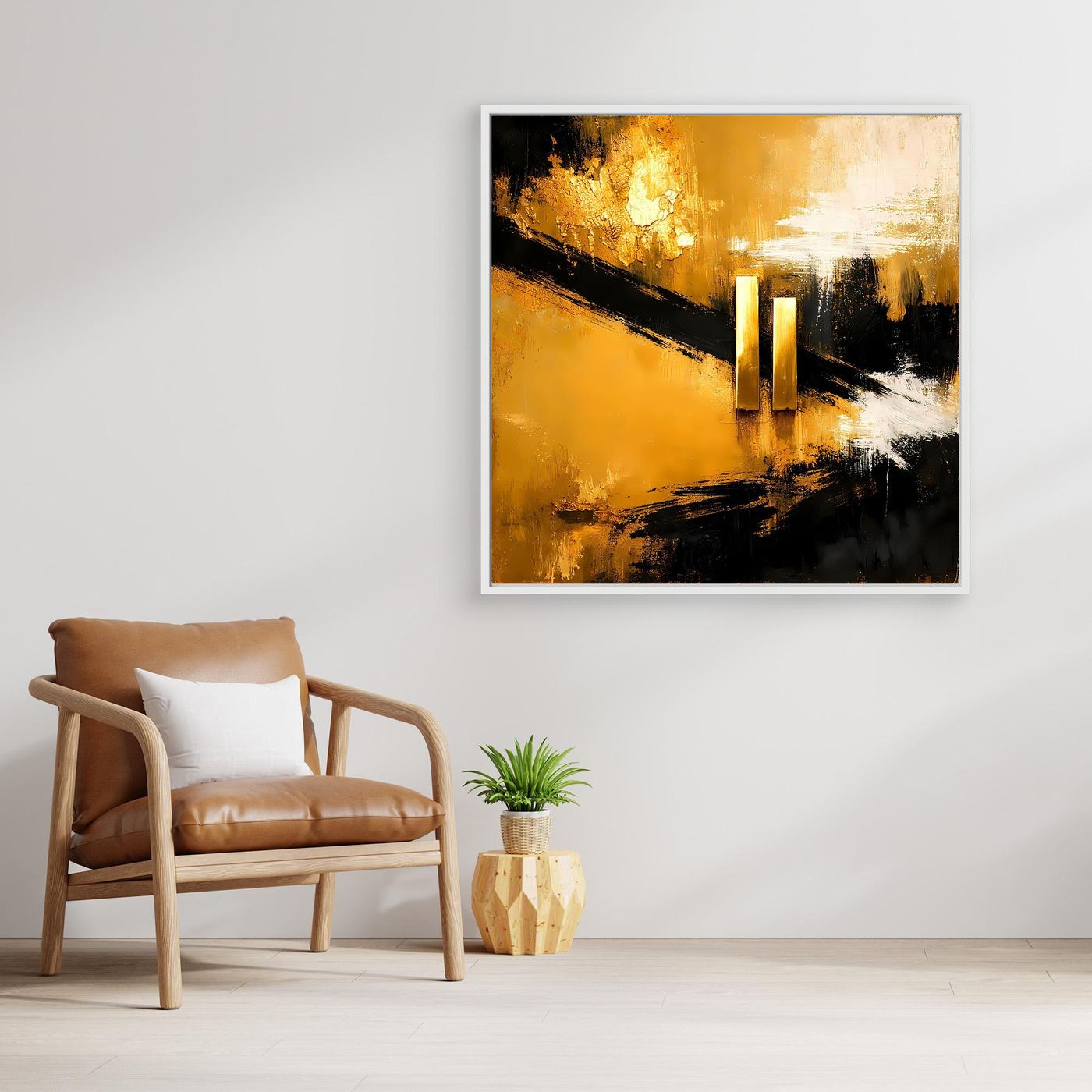 Leinwand Abstrakte Geometrie in Gold und Schwarz | Modernes Minimalistisches Wandbild