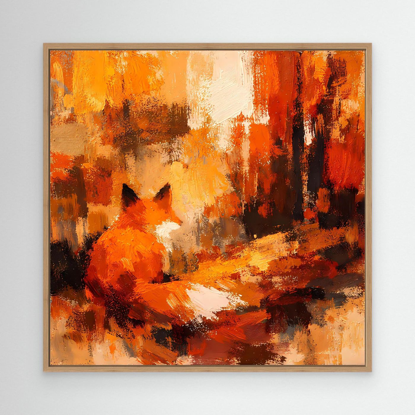 Premium Leinwand Abstrakter Fuchs im Wald | Modernes Kunst Poster Herbstliche Wanddeko