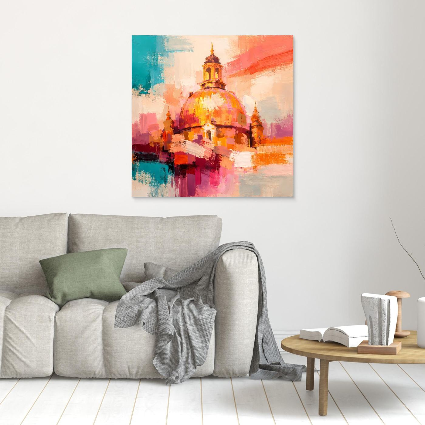Leinwand Dresden Frauenkirche Wandbild | Abstraktes Architektur Bild Bunt