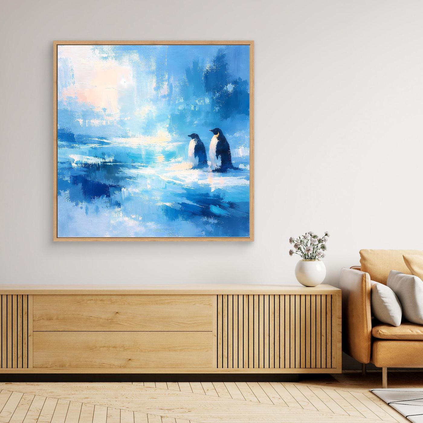 Leinwand Majestätische Pinguine im Ewigen Eis | Abstraktes Antarktis Wandbild