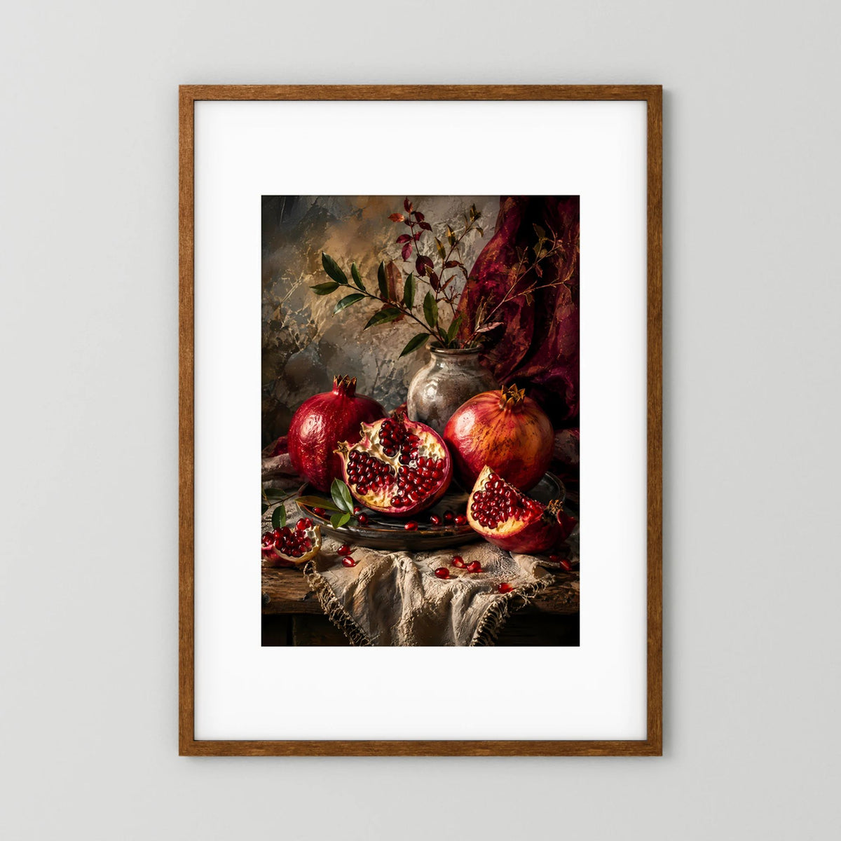Granatäpfel Stillleben | Edle Früchte in Rubinrot und Gold | Poster Hochformat
