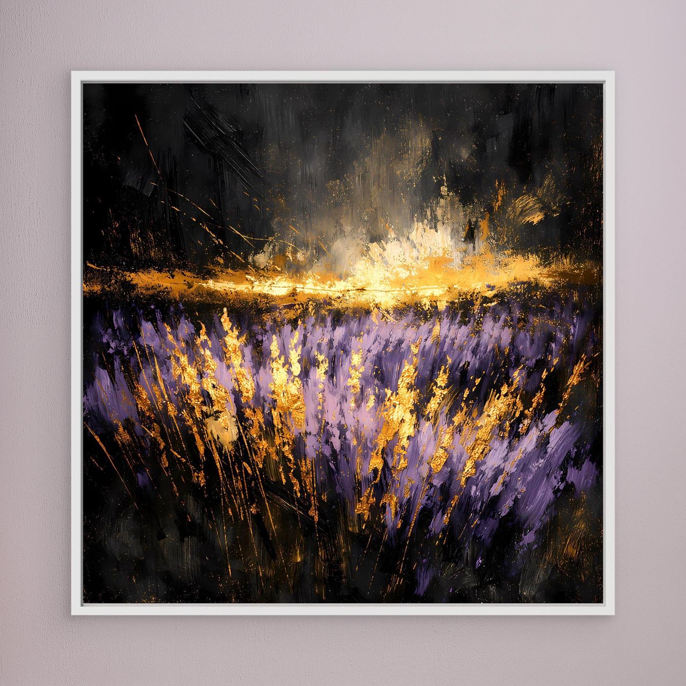 Leinwand Mystisches Lavendelfeld bei Nacht | Abstraktes Natur Wandbild Moderne Kunst