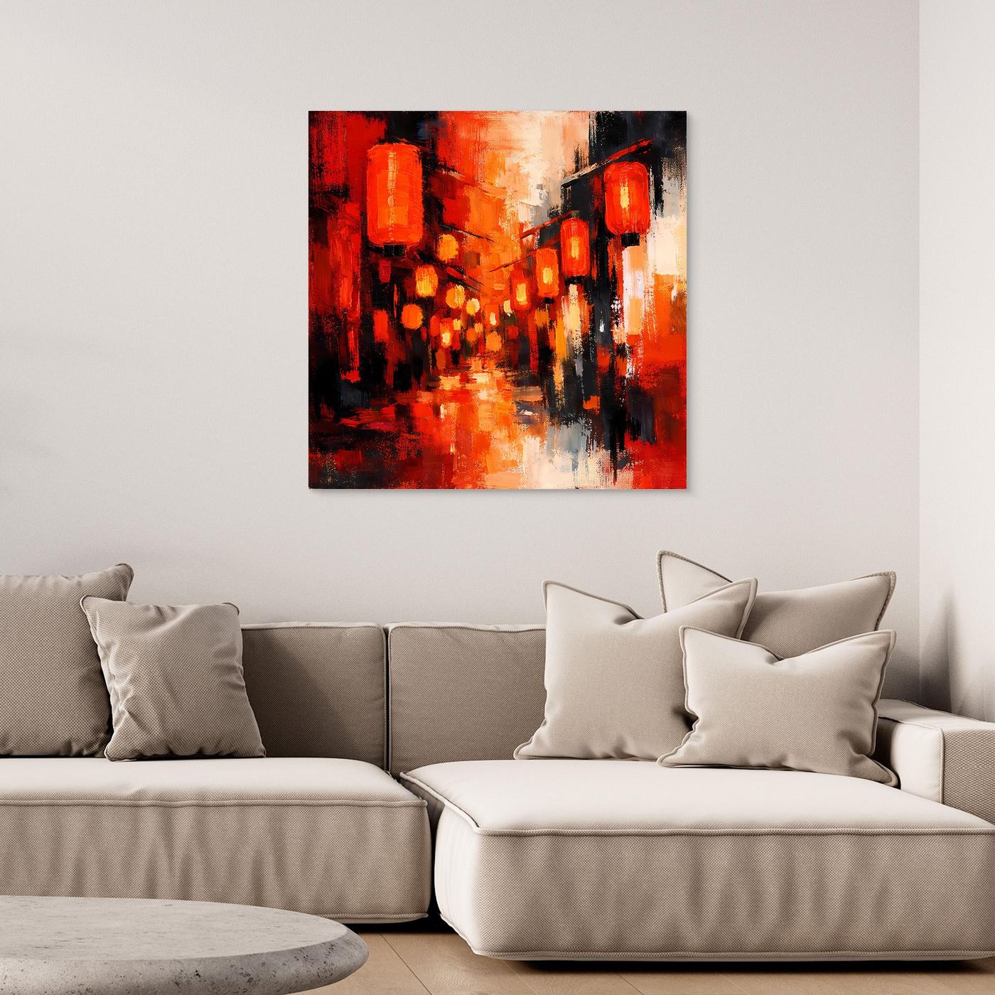 Leinwand Traditionelle Rote Lampions in asiatischer Gasse | Fernöstliche Wandkunst auf echter Leinwand