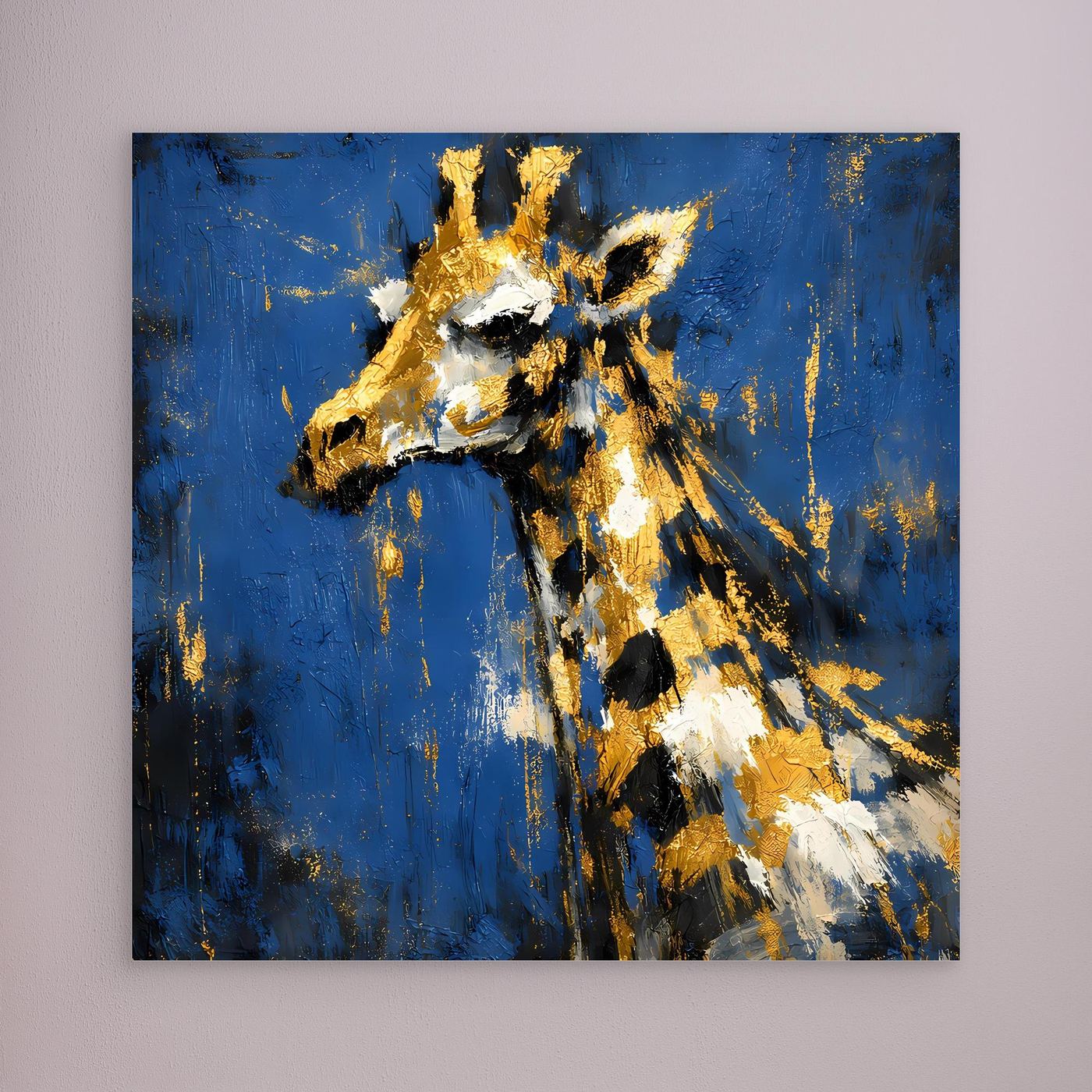 Leinwand Elegante Giraffe in Gold und Blau | Abstraktes Tier Wandbild