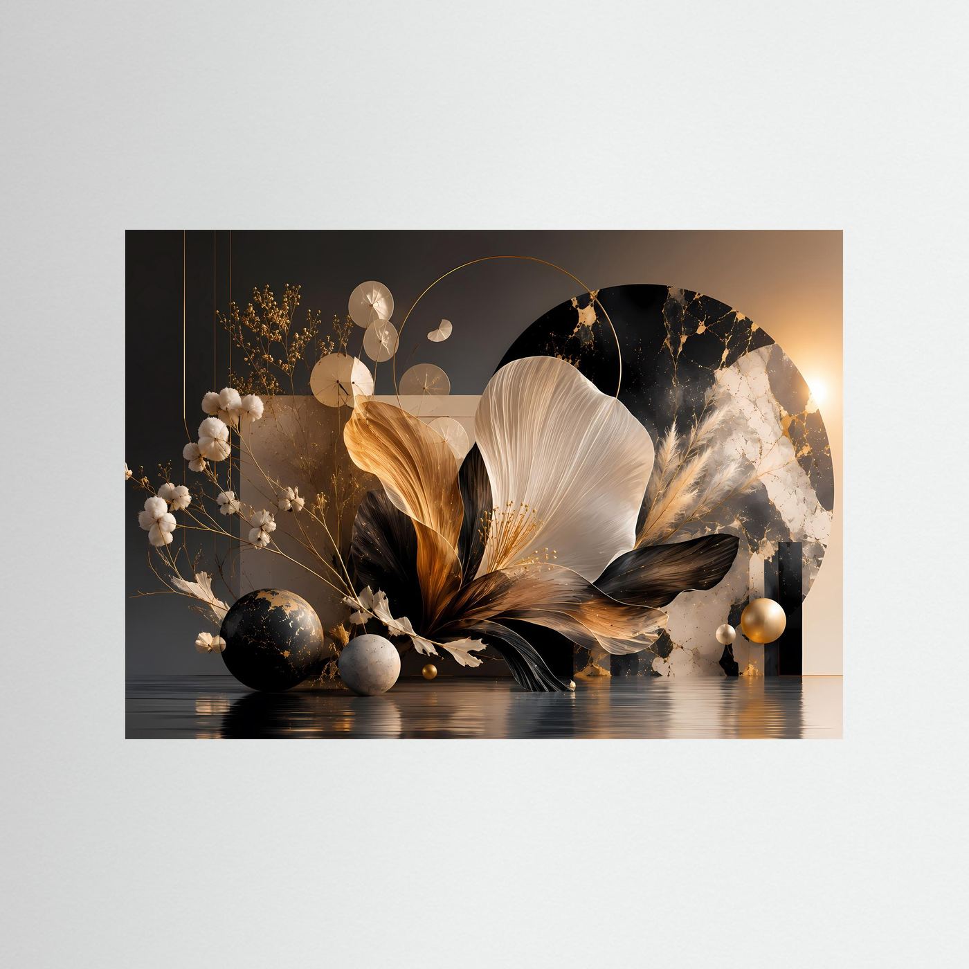 Abstrakte Blume Poster | Schwarz Gold Botanische Wandkunst | Elegante Floral Kunst | Moderne Luxus Leinwand | Minimalistische Wall Art