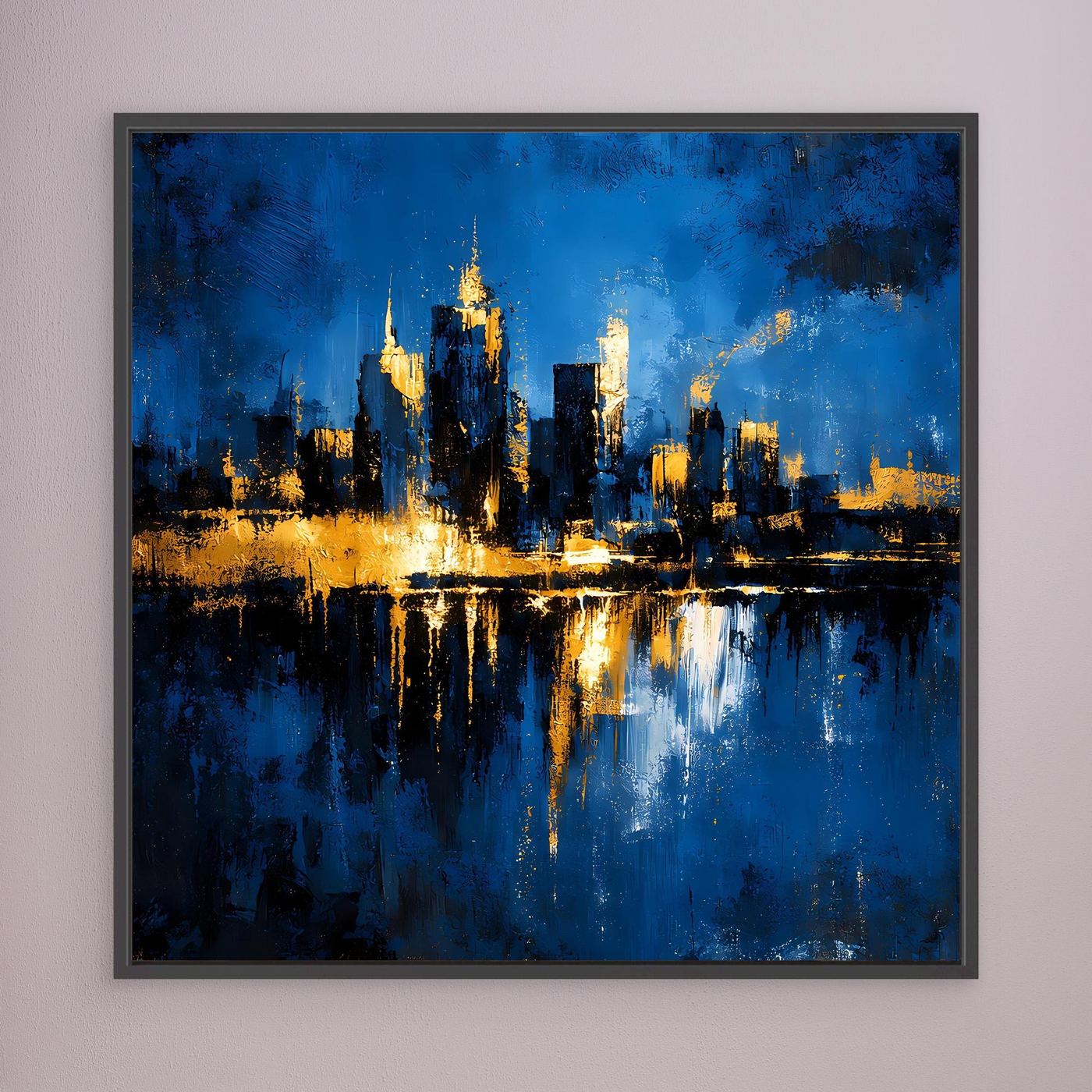 Leinwand Goldene Skyline bei Nacht | Modernes Abstraktes New York Wandbild