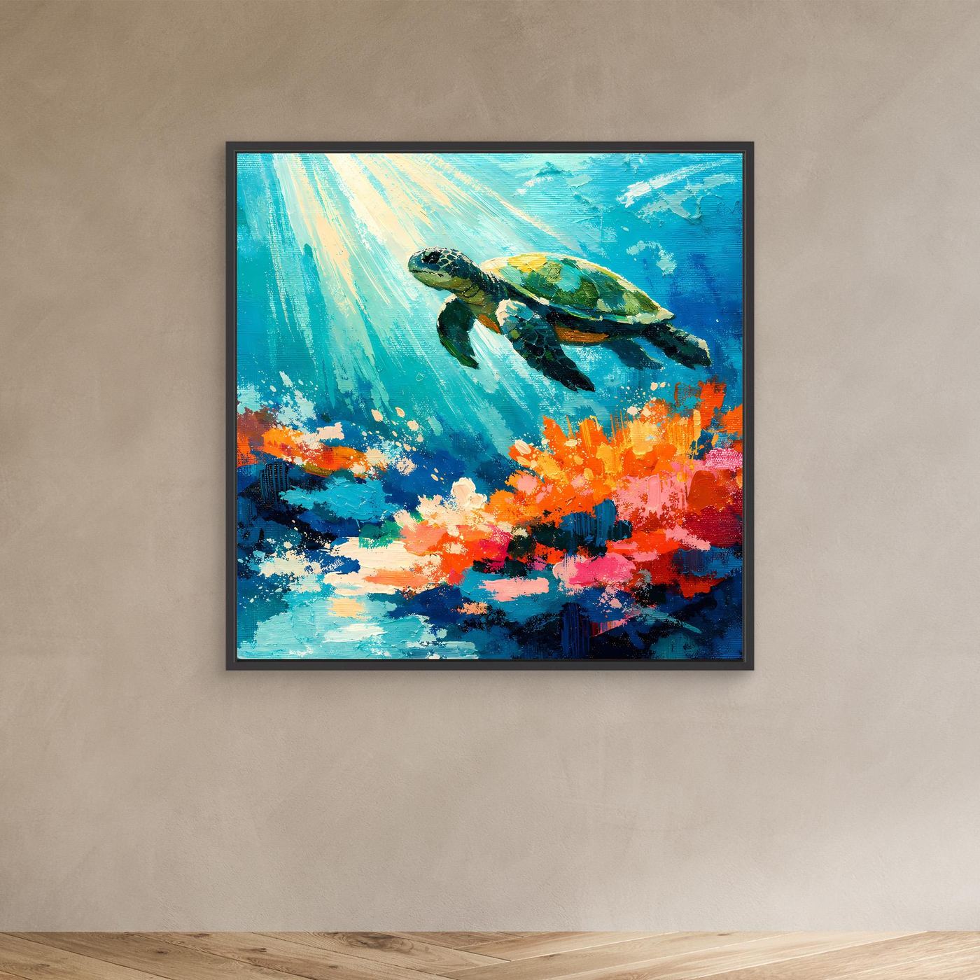 Leinwand Elegante Meeresschildkröte im Korallenriff | Abstraktes Ozean Wandbild