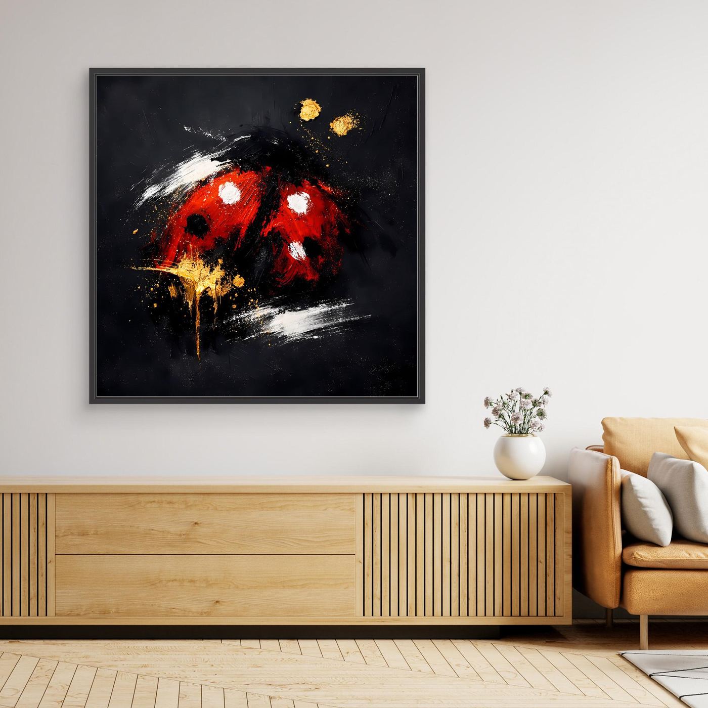 Leinwand Abstrakter Marienkäfer in Rot und Gold | Modernes Tier Wandbild