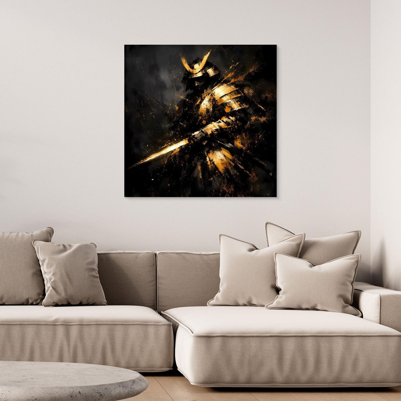 Leinwand Abstrakter Goldener Samurai | Modernes Japanisches Krieger Wandbild