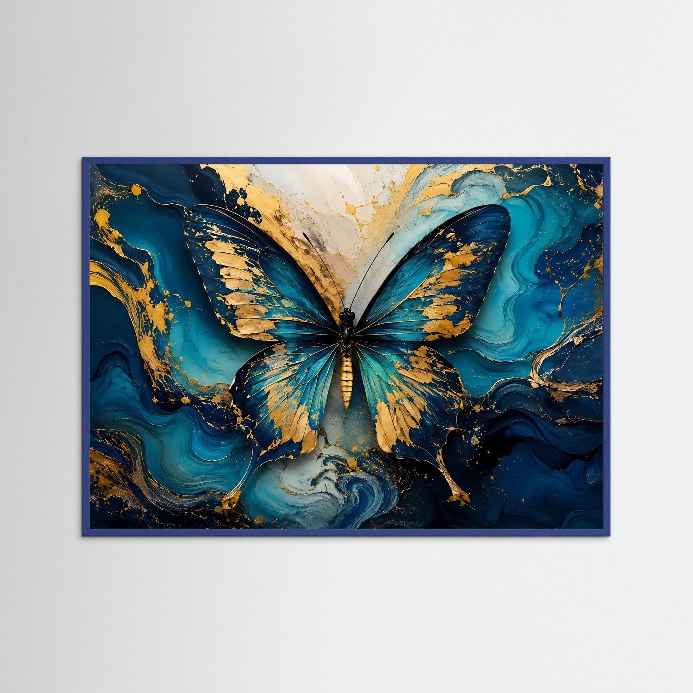 Abstrakter Schmetterling in Türkis & Gold | Luxuriöse moderne Wandkunst