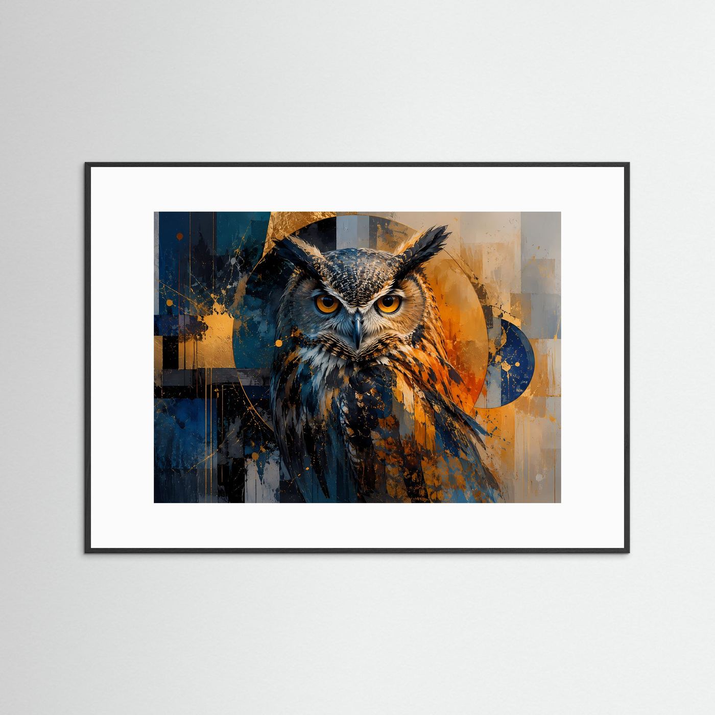 Majestätische Eule im abstrakten Farbspiel | Modernes Tier- & Kunst-Poster Querformat