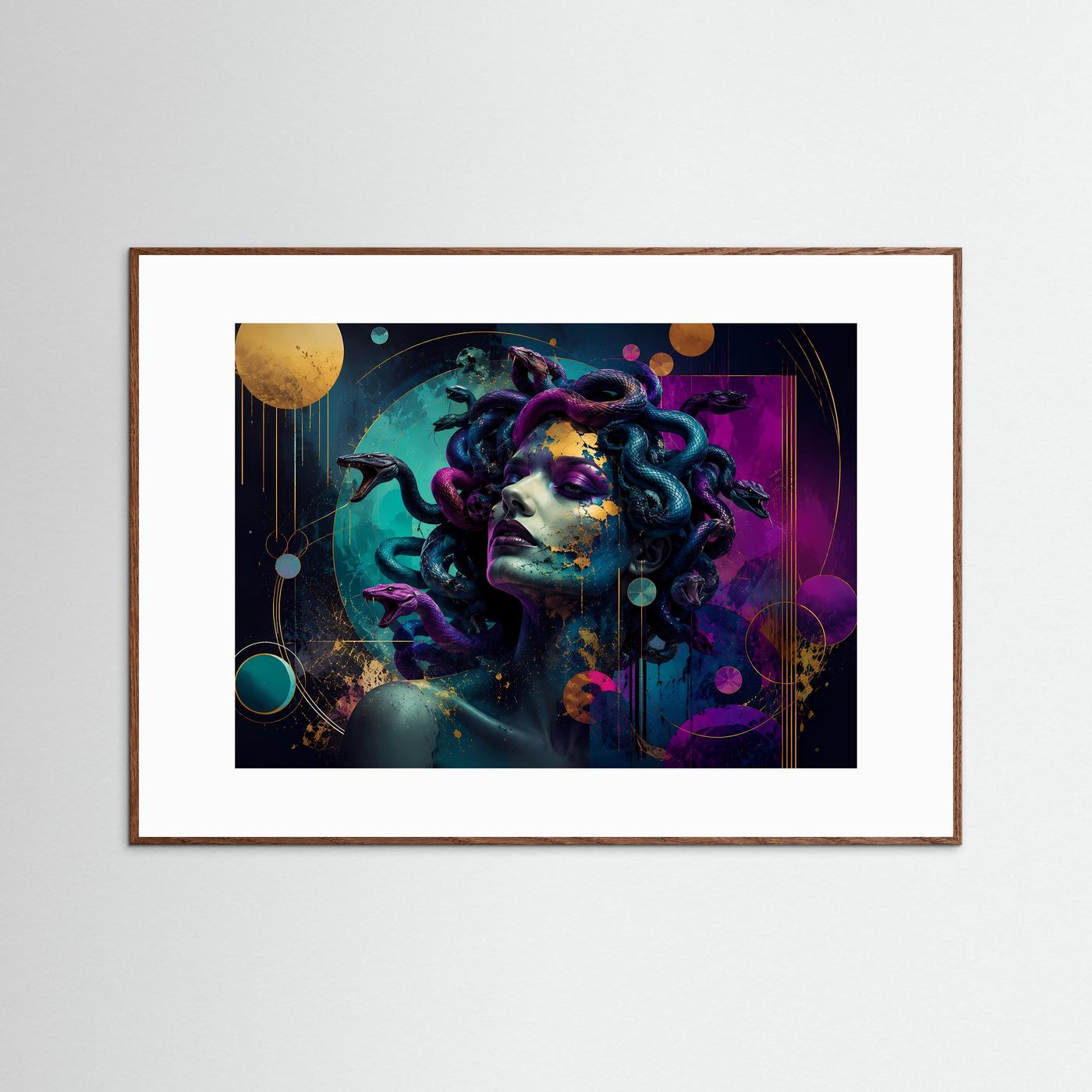 Medusa Poster | Moderne Abstrakte Mythologie Kunst | Neon Göttin mit Schlangen | Griechische Mythologie Wandbild | Luxuriöse Leinwand