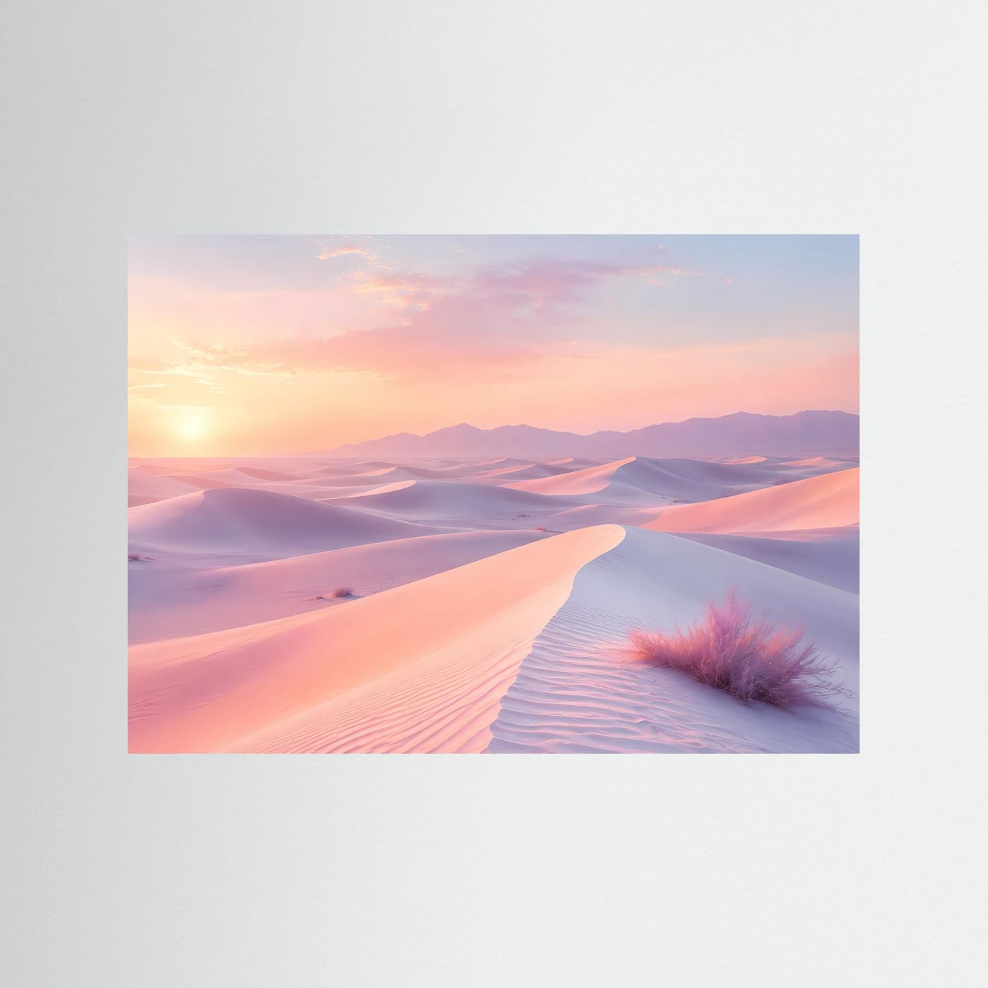 Pastell Wüste Sonnenaufgang | Rosa Sanddünen Wandbild | Minimalistische Wüstenlandschaft | Modernes Leinwandbild | Premium Poster