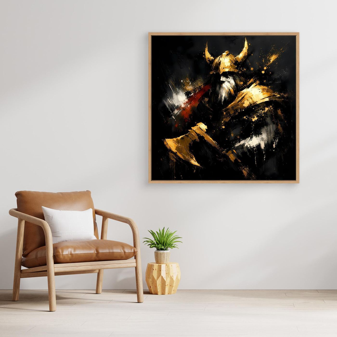 Leinwand Goldener Wikinger Krieger | Abstraktes Nordmann Wandbild Modern