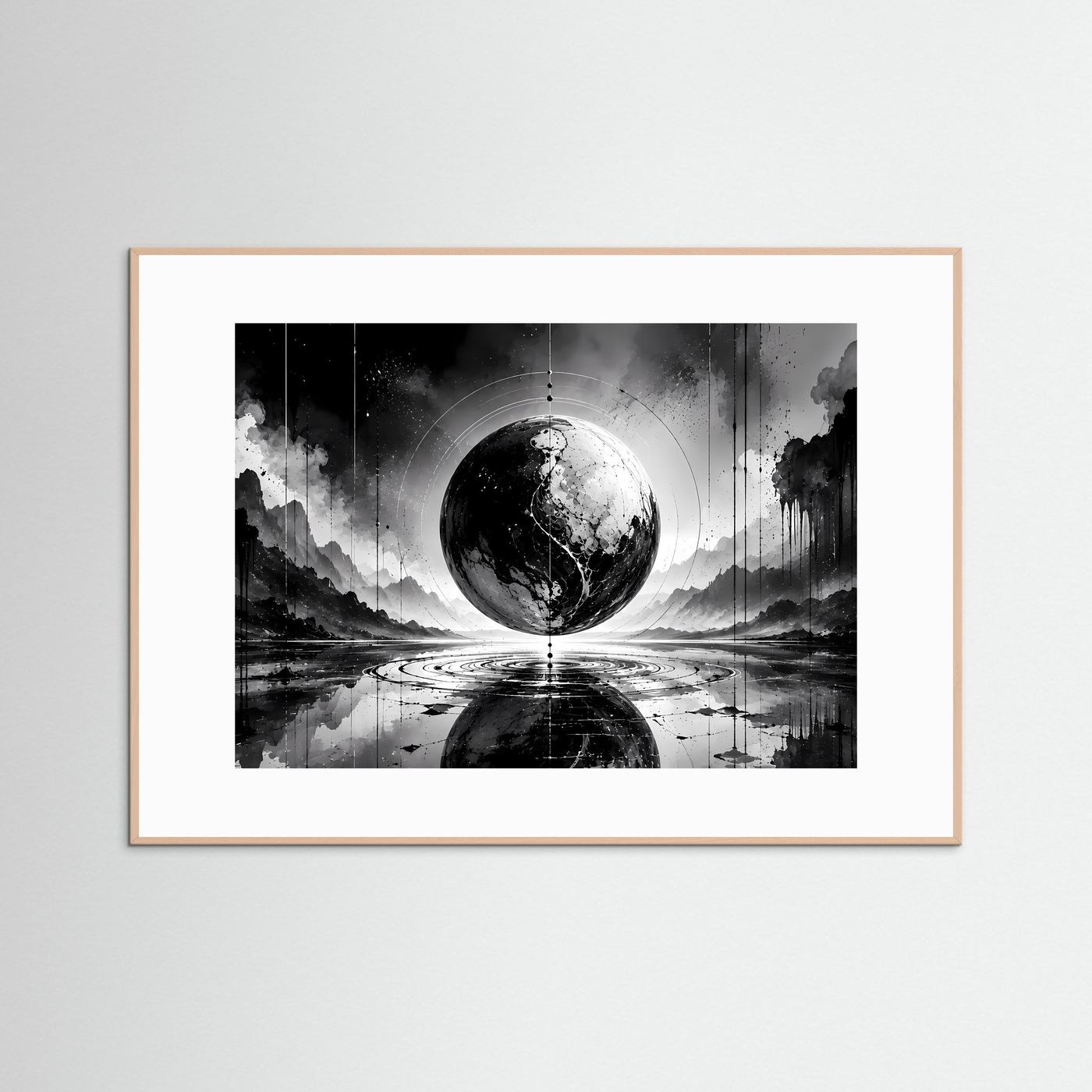 Schwarz Weiß Kugel Poster | Abstrakte Sphere Wandbild | Minimalistische Moderne Kunst | Monochrome Wall Art