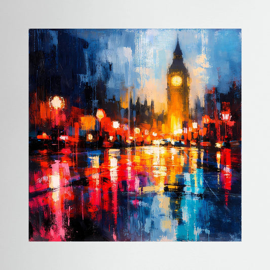 Leinwand Abstraktes Big Ben London Gemälde | Modernes Urbanes Wandbild bei Nacht