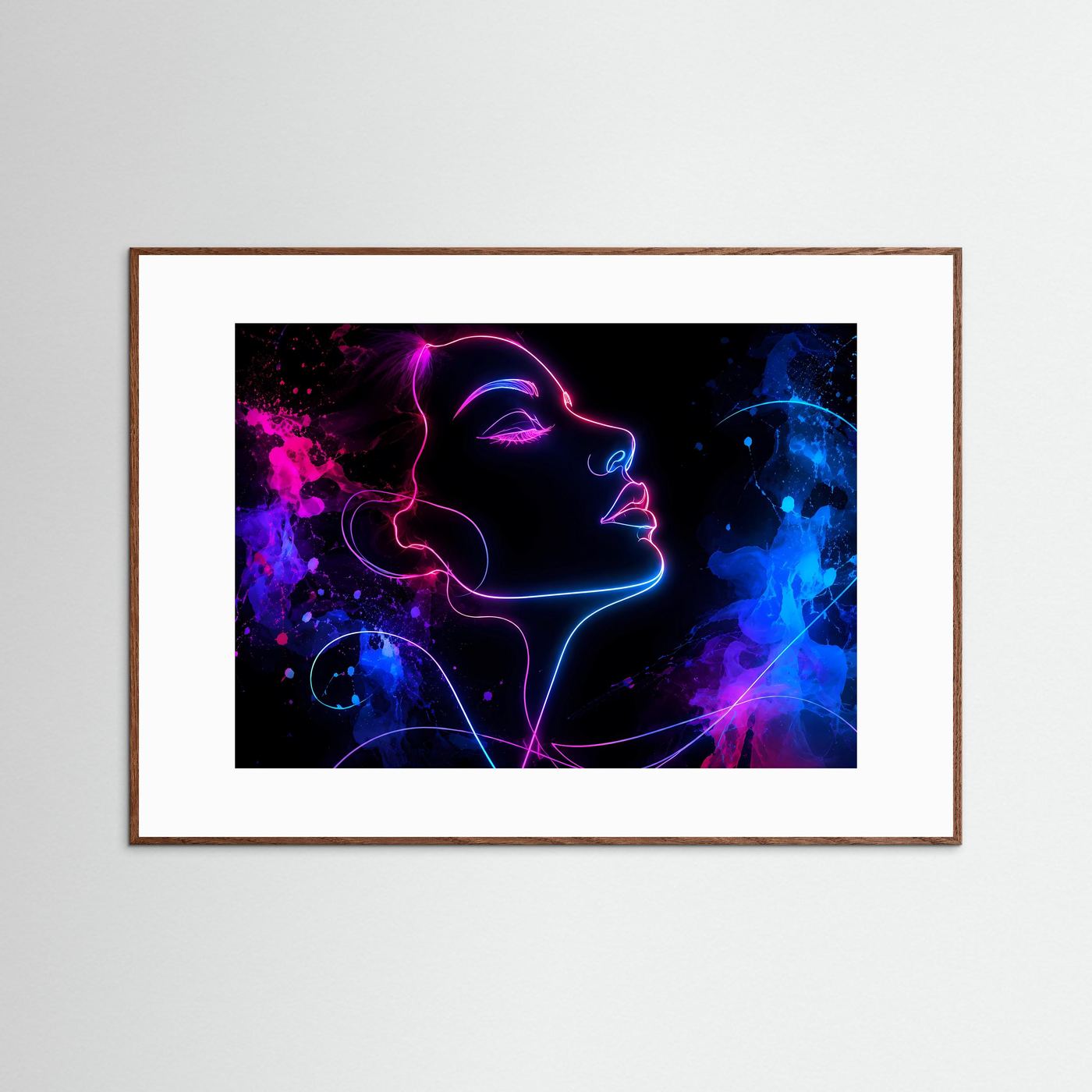 One Line Art Gesicht Poster | Neon Frauenprofil in Pink und Blau | Abstrakte Line Art Wandkunst | Modernes Minimalistisches Wandbild