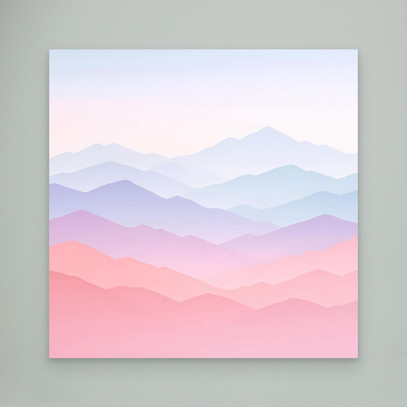 Leinwandbild Berglandschaft Pastellrosa und Blau, minimalistische Berge, ohne sichtbaren Rahmen