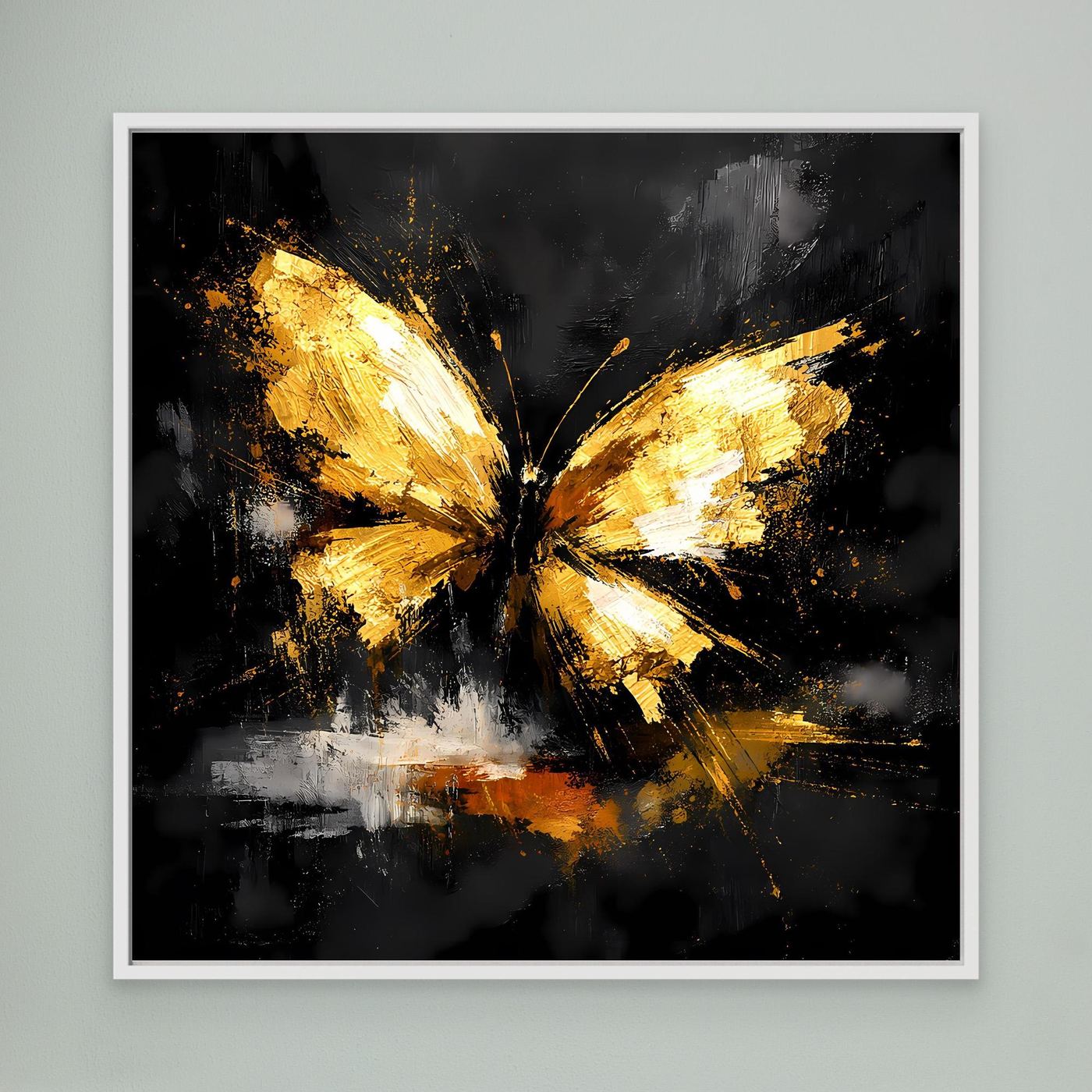 Leinwand Goldener Schmetterling Abstrakt | Modernes Insekten Wandbild Schwarz Gold