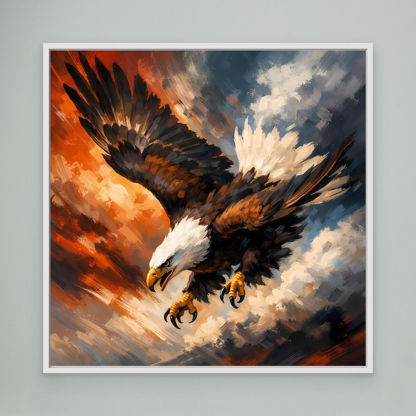 Leinwand Abstraktes Adler Gemälde | Modernes Kraftvolles Wandbild Fliegender Seeadler