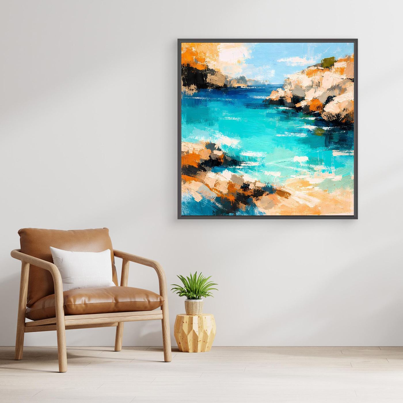 Leinwand Traumhafte Klippenbucht | Abstraktes Mediterranes Küsten Wandbild