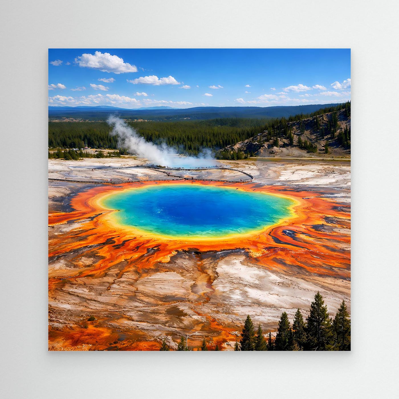 Leinwandbild Grand Prismatic Spring mit blaugrünem Becken und orangefarbenen Rändern, ohne Rahmen