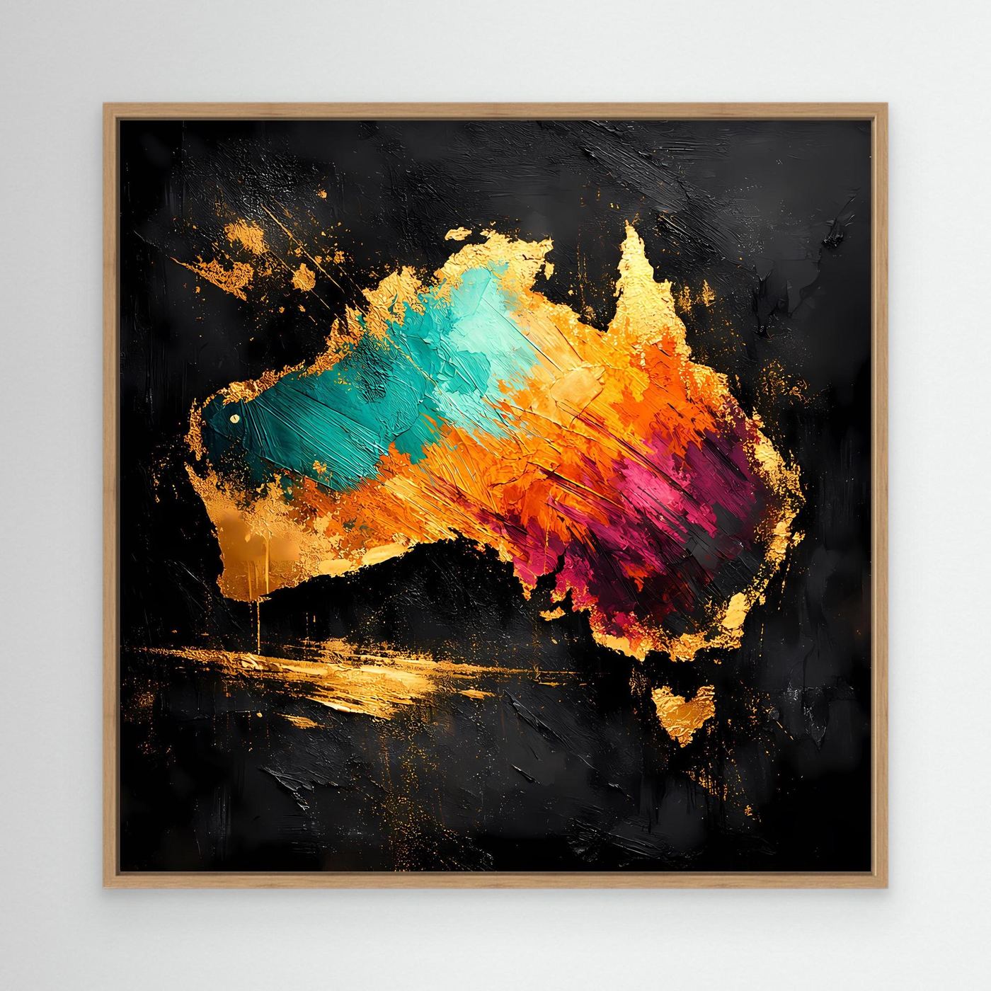 Leinwand Abstrakte Australien Karte in Gold und Türkis | Modernes Kontinent Wandbild