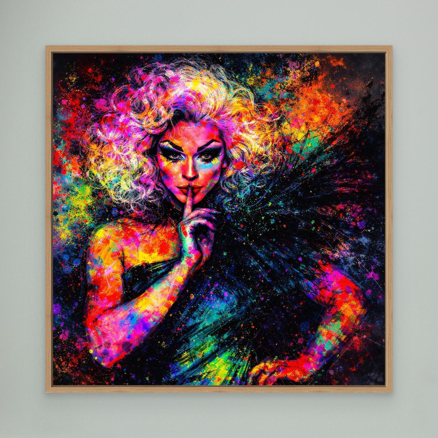 Leinwandbild Drag Queen Pop-Art | Bunte Farbexplosion Wandbild auf Keilrahmen