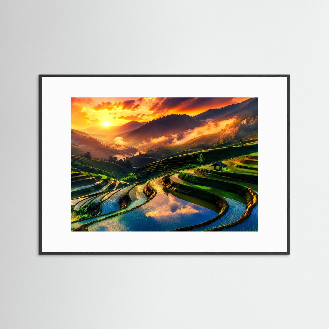 Atemberaubende Reisterrassen im Sonnenuntergang | Panoramablick Natur- & Landschafts-Poster Querformat