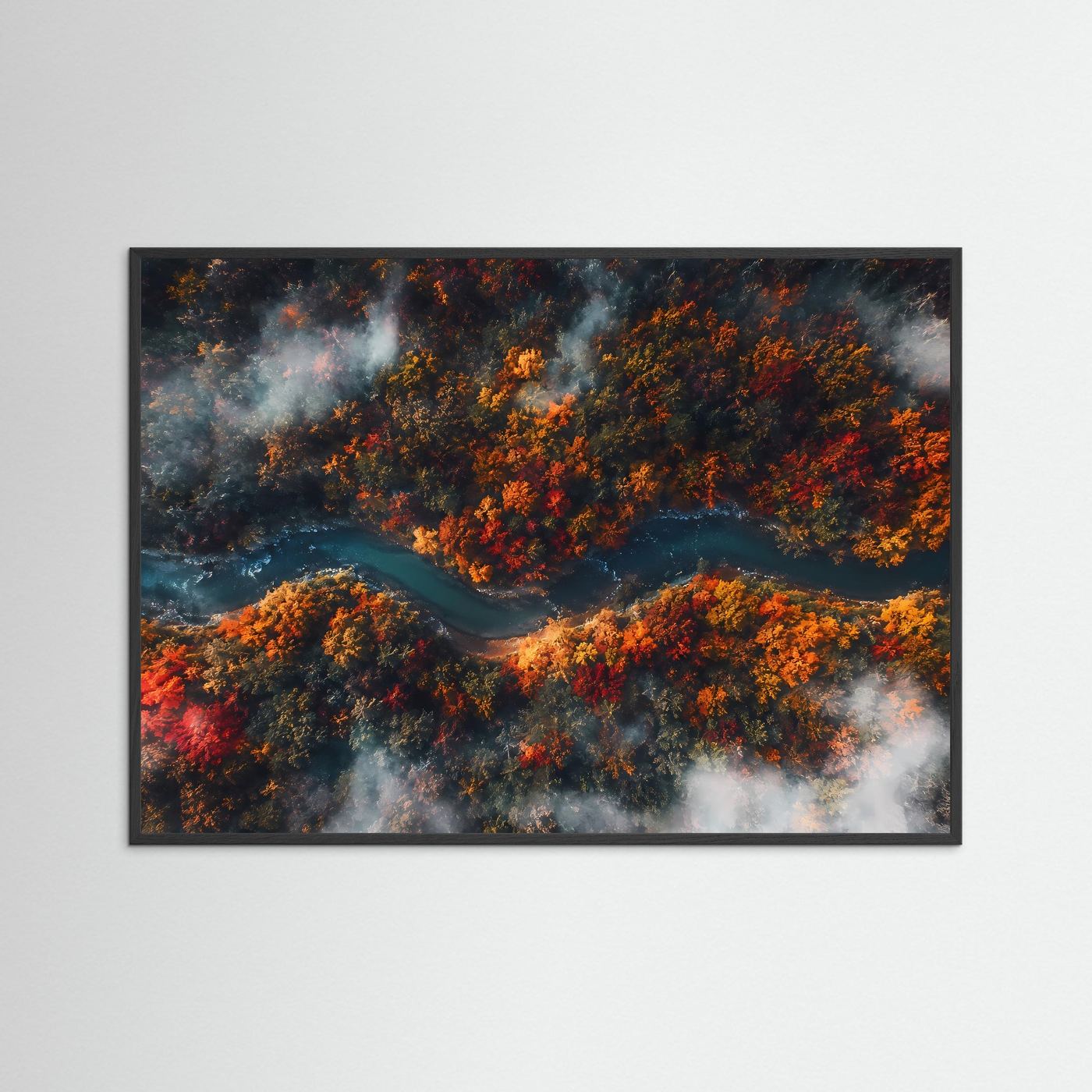 Herbstwald aus der Vogelperspektive | Mystischer Fluss im Nebel