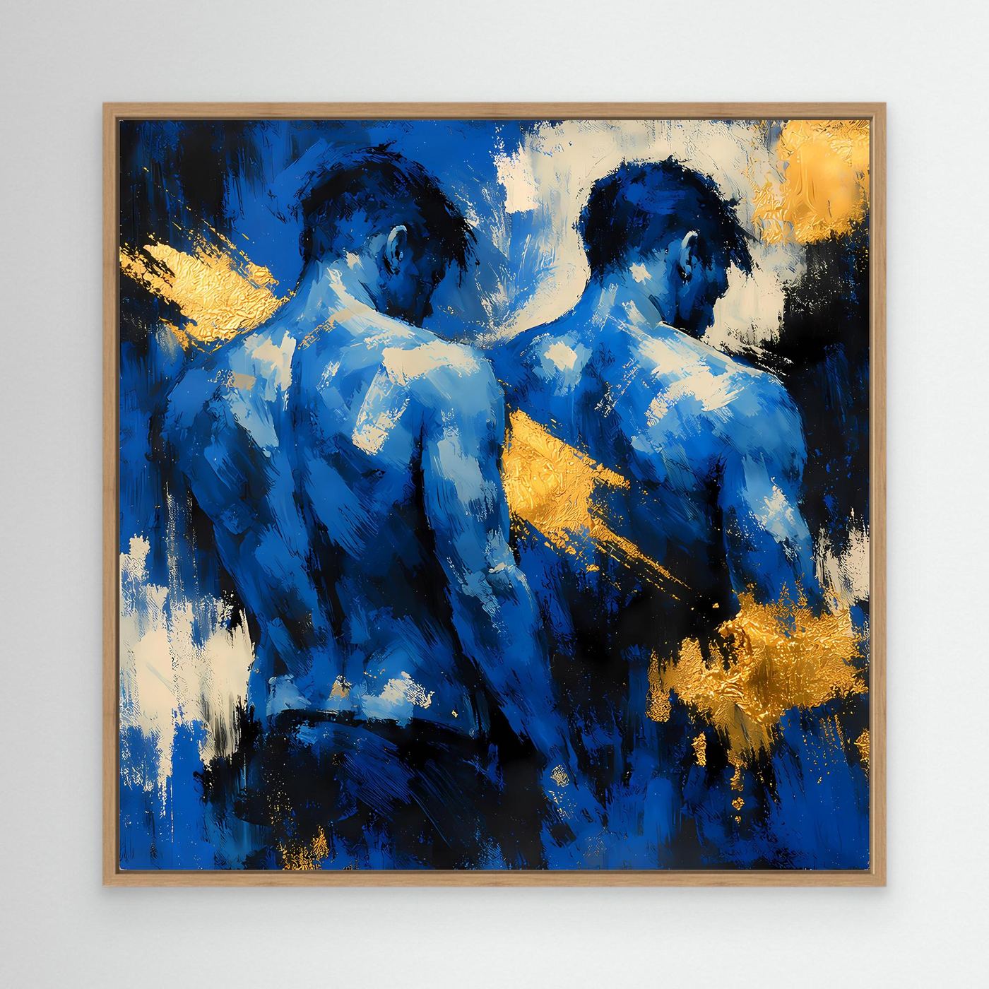 Leinwand Zwei Brüder in Blau | Abstraktes Männlicher Rücken Wandbild Gold