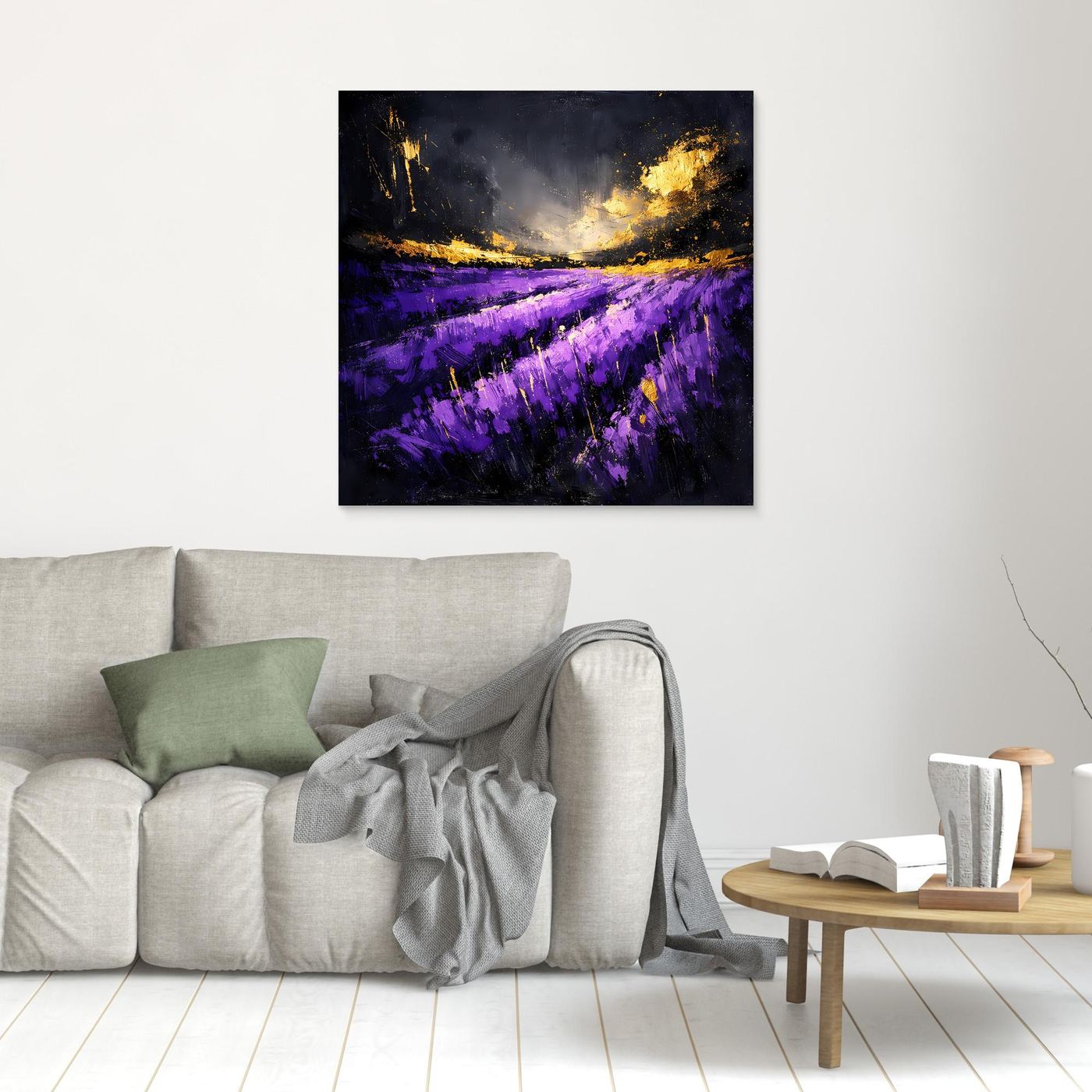 Leinwand Abstraktes Lavendelfeld im Abendlicht | Modernes Natur Wandbild