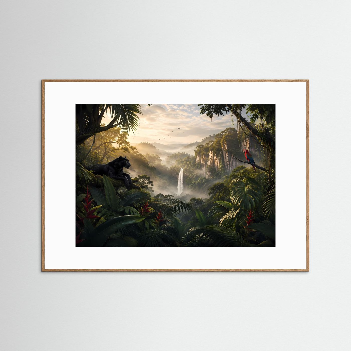 Geheimnisvoller Dschungel mit Wasserfall | Urwald & Panther Poster
