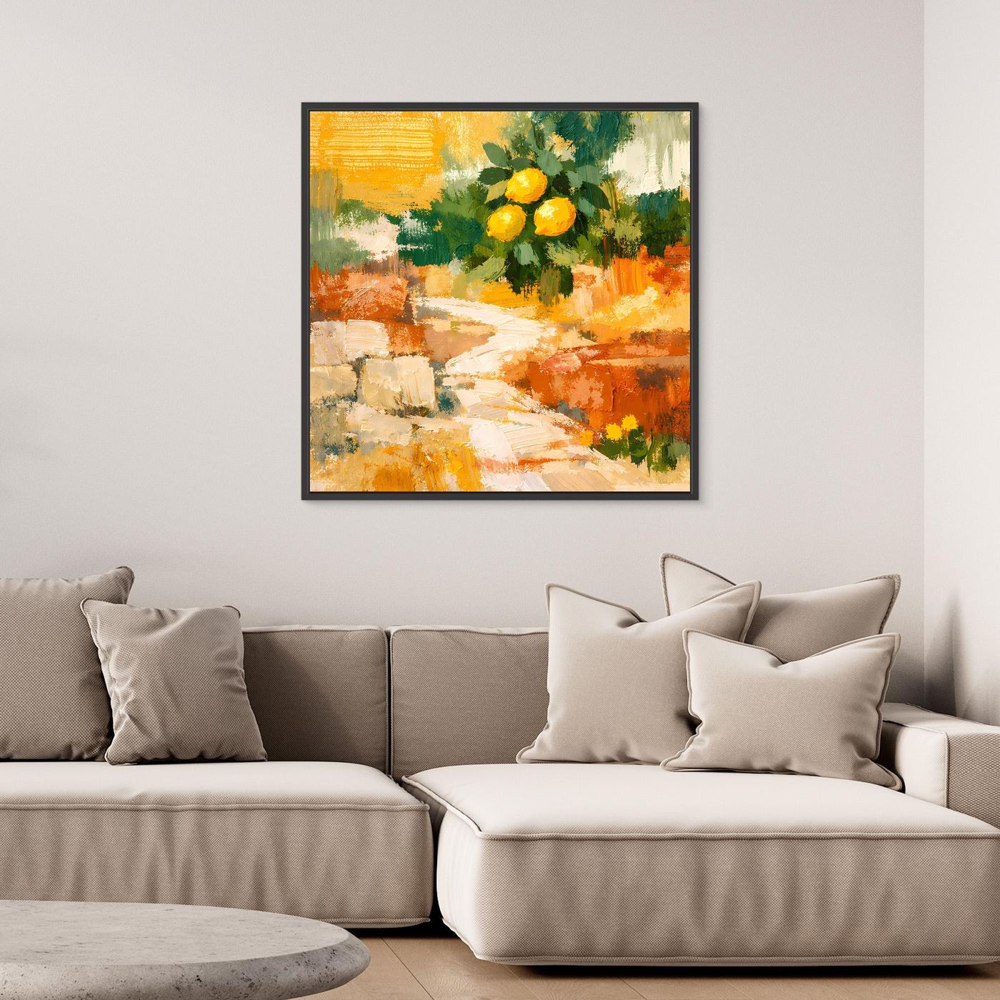 Leinwand Mediterraner Zitronenzweig im Sonnenlicht | Abstraktes Stillleben Wandbild