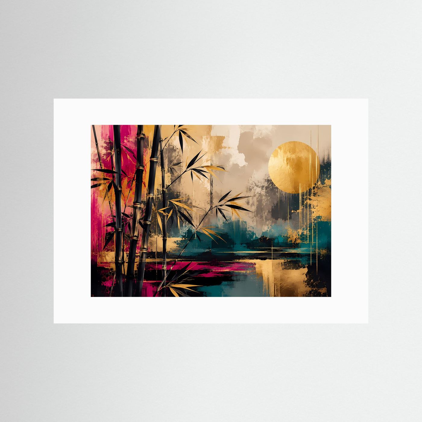Bambus Poster | Japanische Wandkunst | Abstrakte Zen Kunst | Gold Schwarz Modernes Wandbild | Asiatische Leinwand Deko