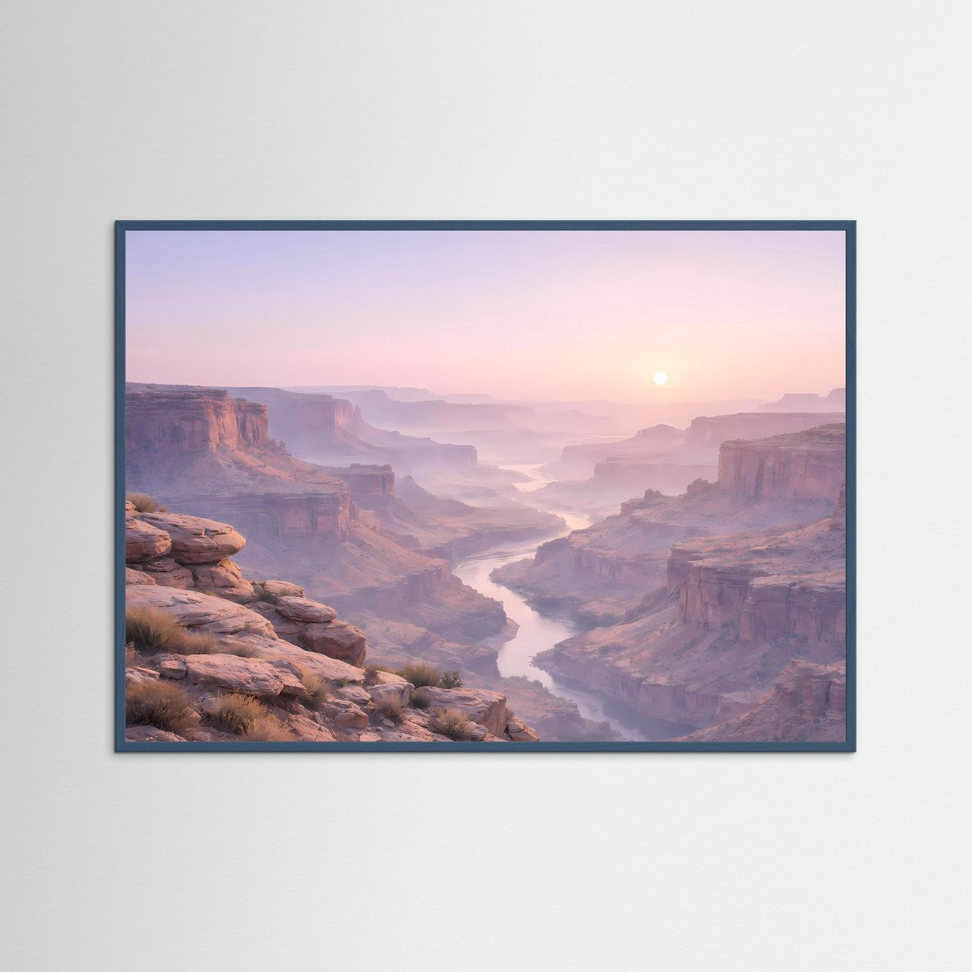 Wandposter mit Canyon-Motiv, blau-grauer Rahmen