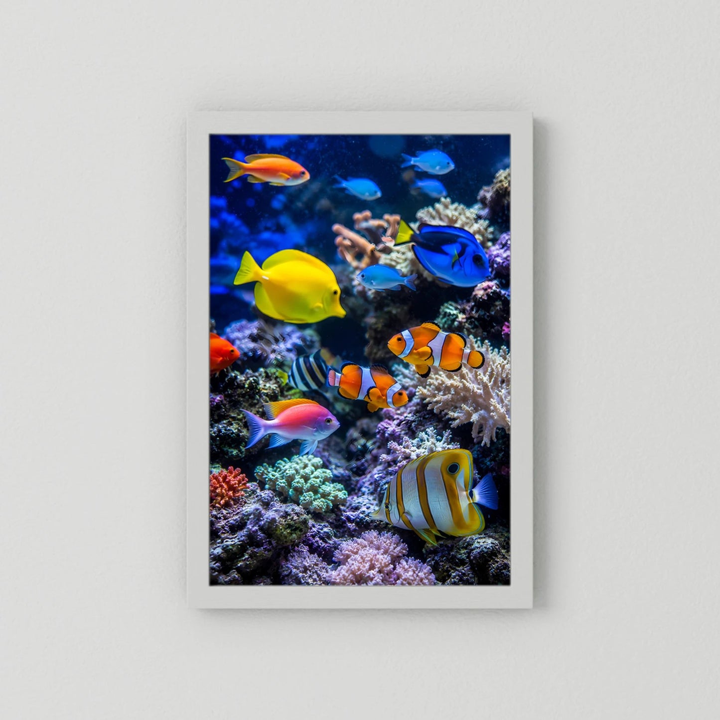 Poster mit Tropenfischen am Korallenriff im Hochformat, keine Holzrahmung
