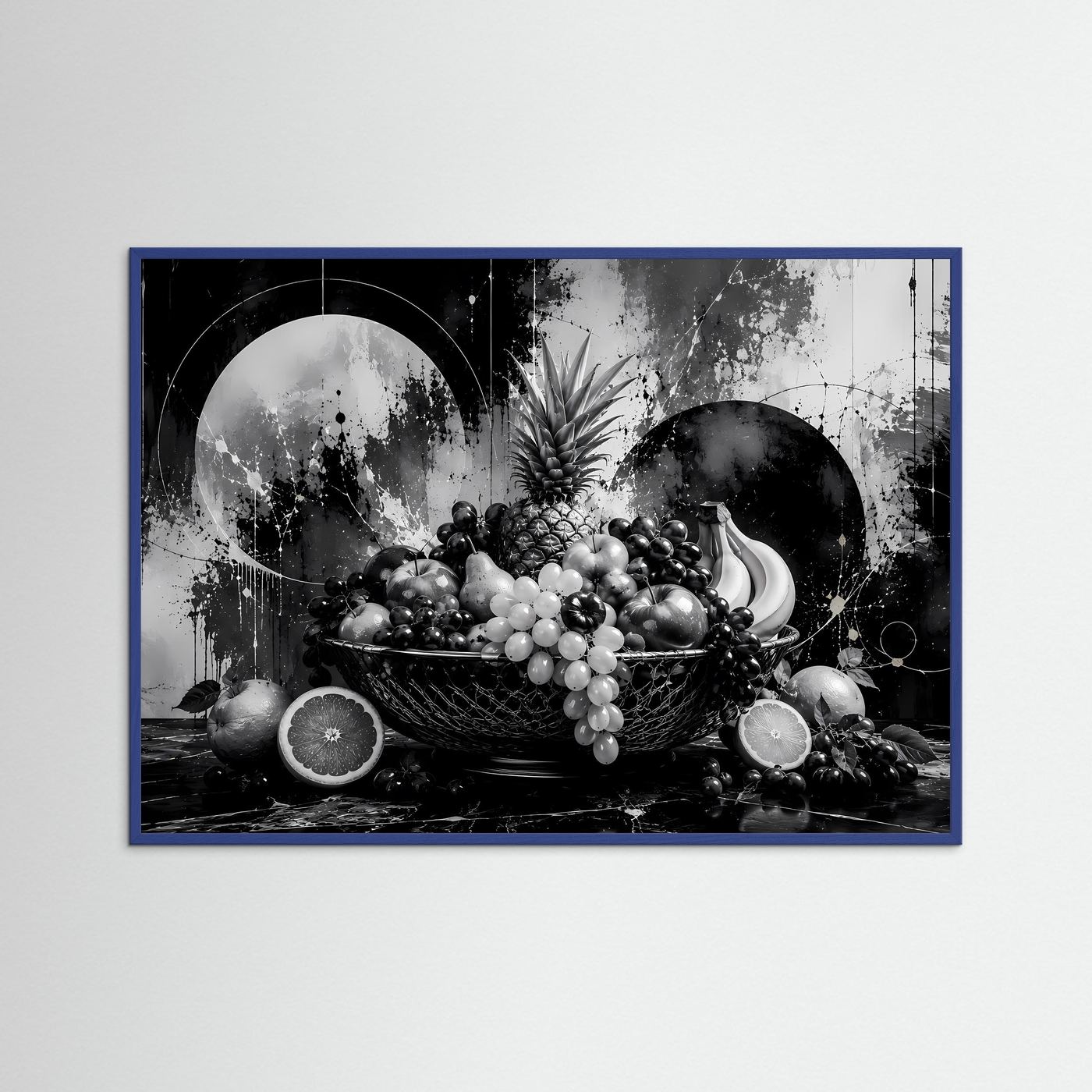 Abstrakte Obstschale in Schwarz-Weiß | Modernes Stillleben Poster Querformat