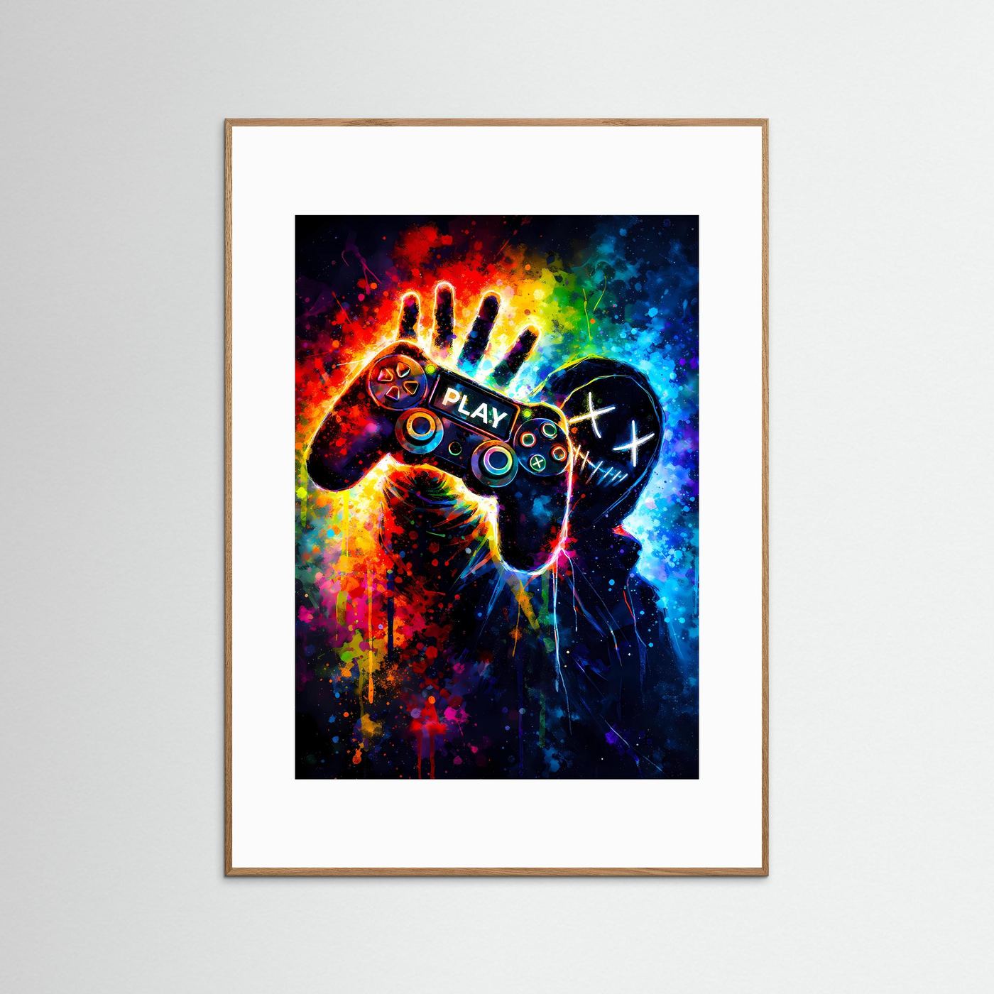 Next Level Gaming | Abstraktes Gaming Poster mit Controller & Neon-Graffiti | Modernes Kunstposter Hochformat