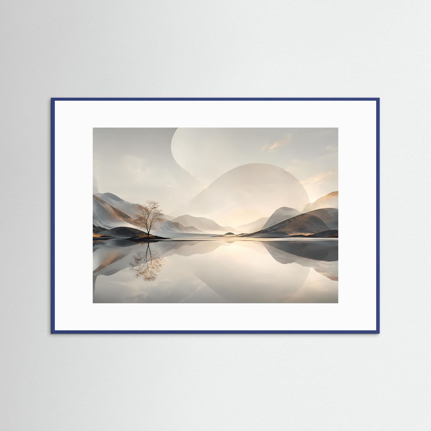 Minimalistische Berglandschaft Poster | Abstrakte Natur Landschaft Wandbild | Spiegelnder See | Modernes Panorama | Premium Leinwand Wall Art