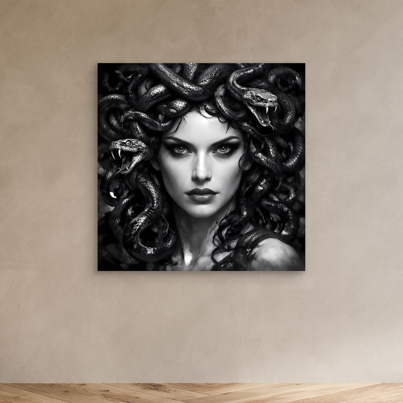 Leinwand Mystische Medusa im Schlangenkleid | Düsteres Mythologie Wandbild