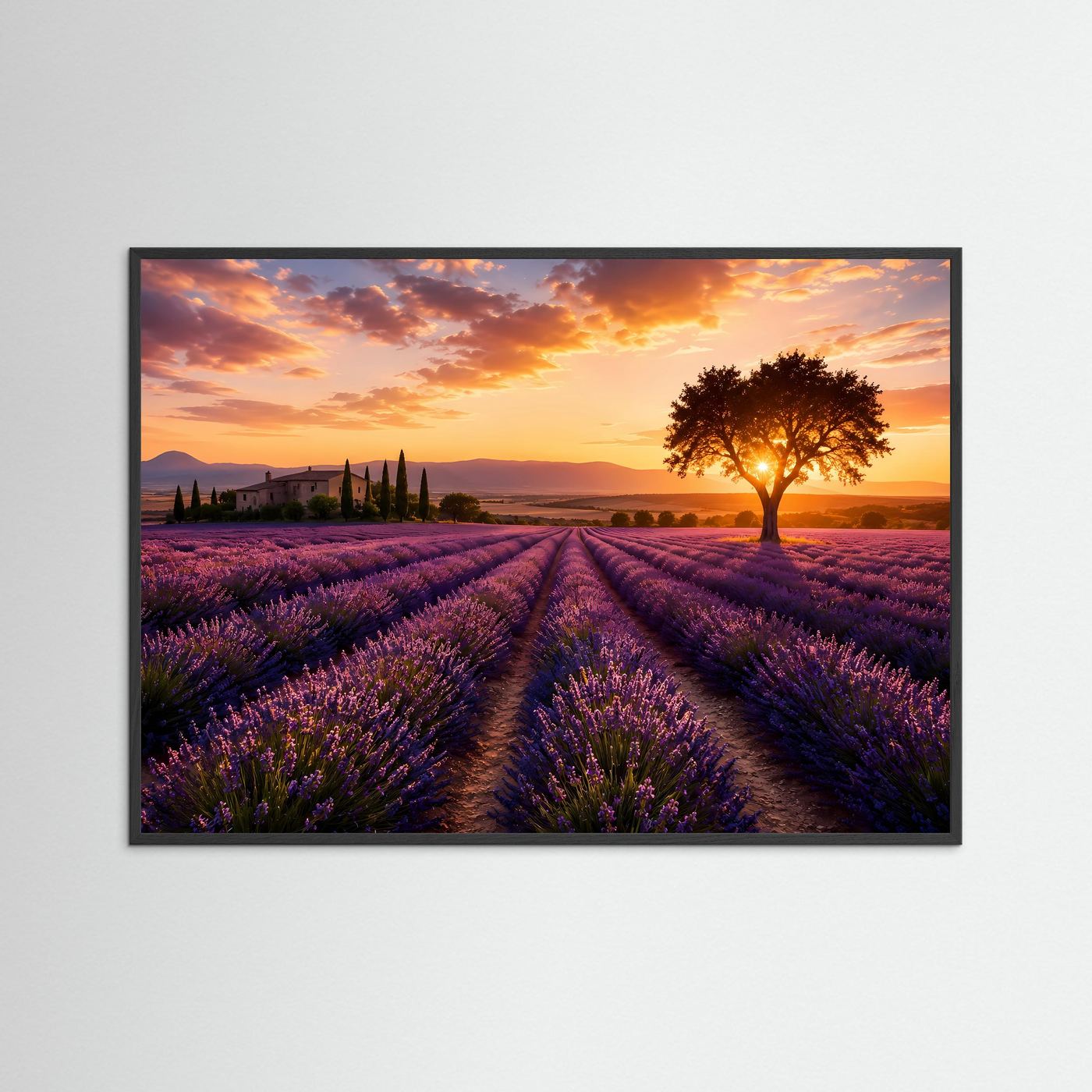 Lavendelzauber in der Provence | Romantisches Sonnenuntergang Poster im Querformat