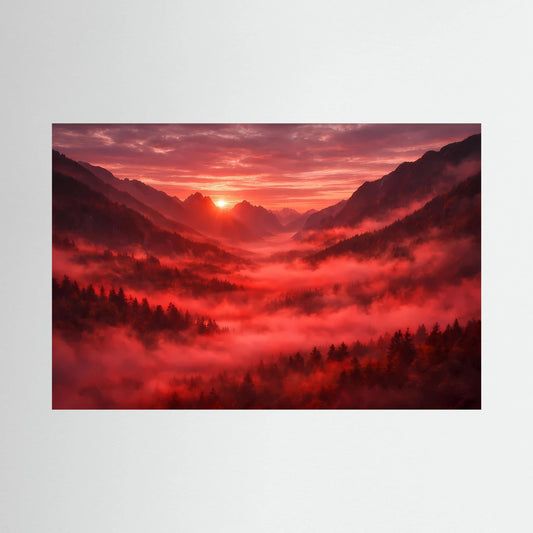 Poster Berglandschaft im roten Sonnenuntergang | Majestätisches Rotes Wandbild